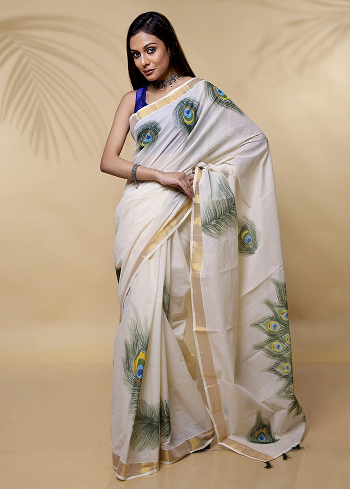 White Cotton Saree Without Blouse Piece - Indian Silk House Agencies