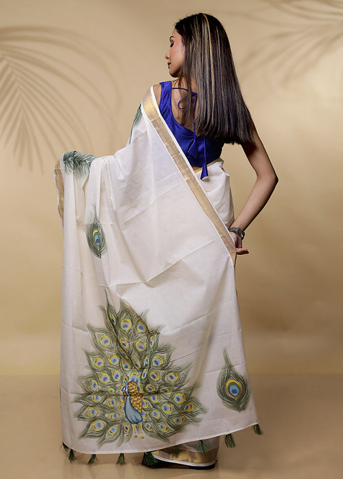 White Cotton Saree Without Blouse Piece - Indian Silk House Agencies