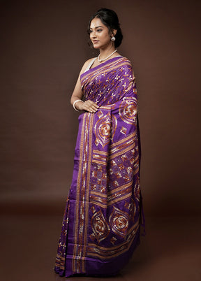 Purple Kantha Stitch Silk Saree With Blouse Piece - Indian Silk House Agencies