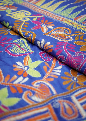 Blue Kantha Stitch Silk Saree With Blouse Piece - Indian Silk House Agencies