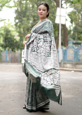 Green Kantha Stitch Silk Saree With Blouse Piece - Indian Silk House Agencies
