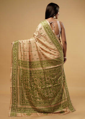 Cream Kantha Stitch Pure Silk Saree With Blouse Piece - Indian Silk House Agencies