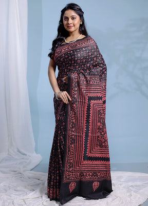 Black Kantha Stitch Pure Silk Saree With Blouse Piece - Indian Silk House Agencies