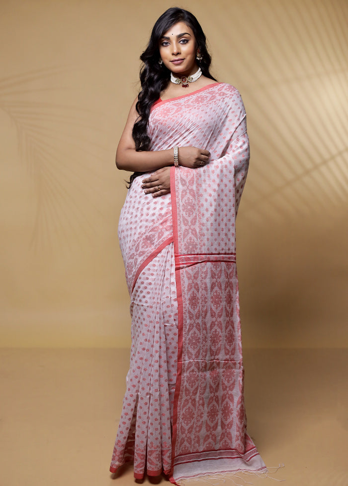 White Khadi Cotton Saree Without Blouse Piece - Indian Silk House Agencies