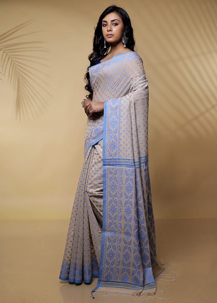 Cream Khadi Cotton Saree Without Blouse Piece - Indian Silk House Agencies