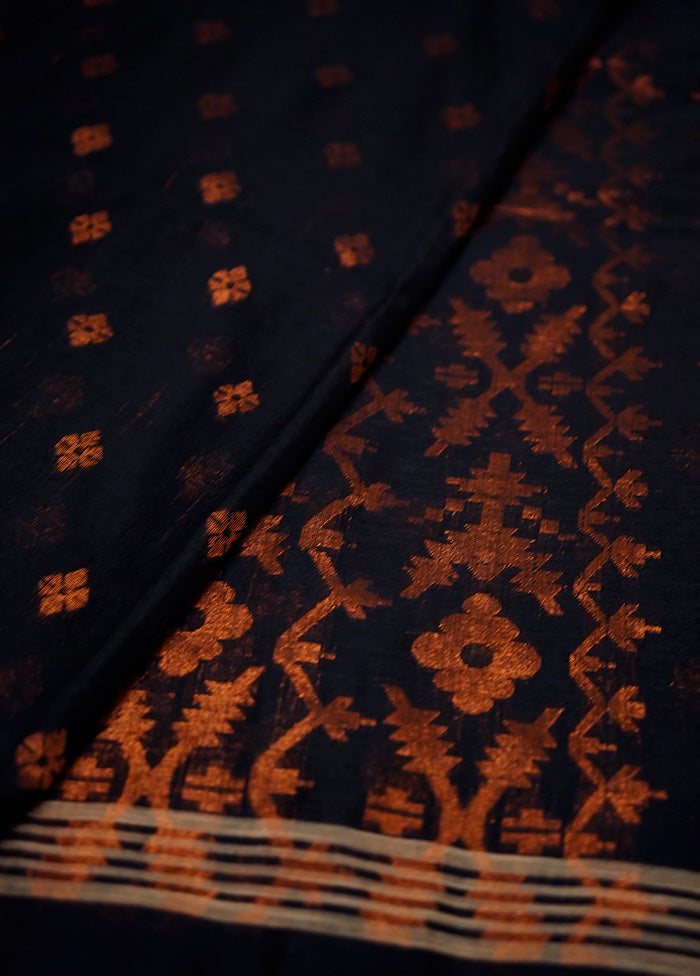 Black Khadi Cotton Saree Without Blouse Piece - Indian Silk House Agencies