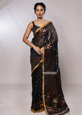 Black Khadi Cotton Saree With Blouse Piece