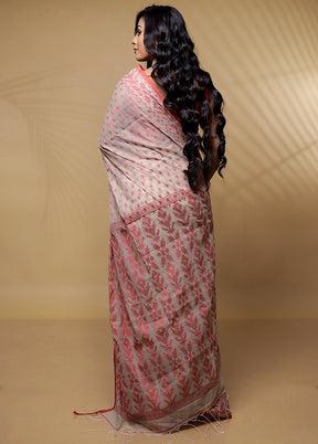 Cream Khadi Cotton Saree Without Blouse Piece - Indian Silk House Agencies