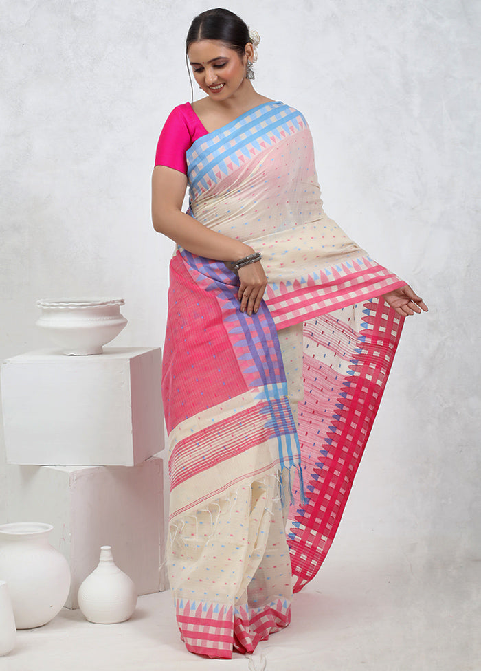 Cream Khadi Cotton Saree With Blouse Piece - Indian Silk House Agencies