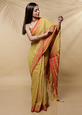 Green Khadi Cotton Saree Without Blouse Piece - Indian Silk House Agencies