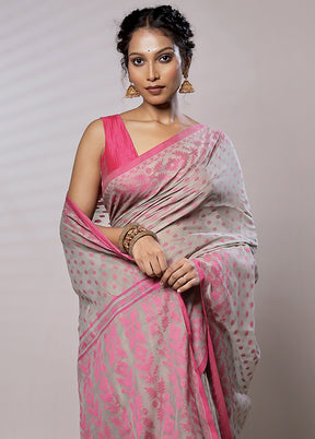 Grey Khadi Cotton Saree With Blouse Piece - Indian Silk House Agencies