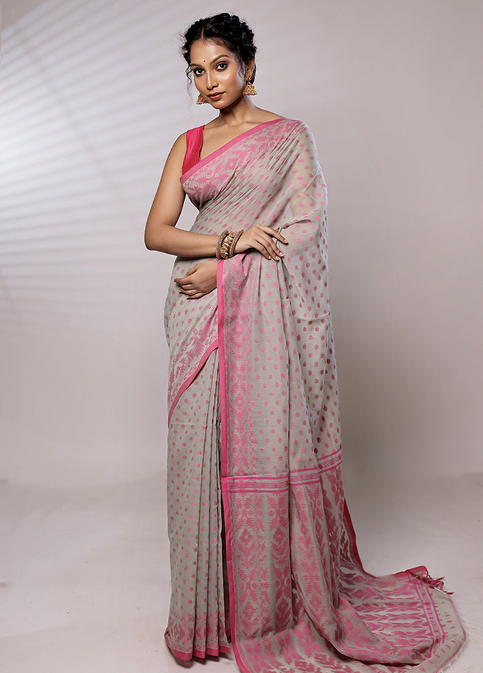 Grey Khadi Cotton Saree With Blouse Piece - Indian Silk House Agencies