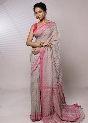 Grey Khadi Cotton Saree With Blouse Piece - Indian Silk House Agencies