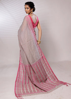 Grey Khadi Cotton Saree With Blouse Piece - Indian Silk House Agencies