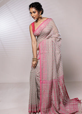 Grey Khadi Cotton Saree With Blouse Piece - Indian Silk House Agencies