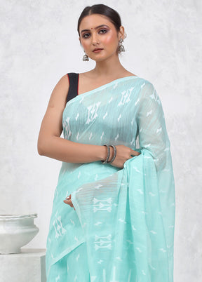 Green Khadi Cotton Saree With Blouse Piece