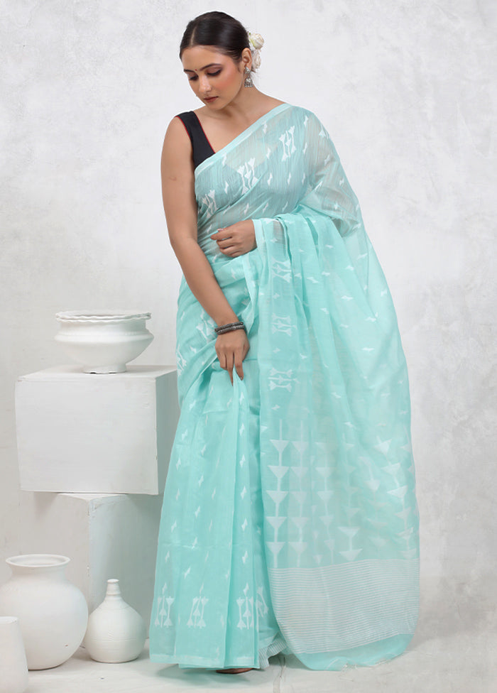 Blue Khadi Cotton Saree With Blouse Piece - Indian Silk House Agencies