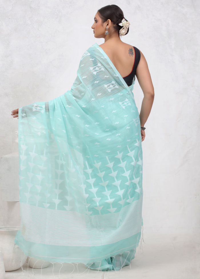 Green Khadi Cotton Saree With Blouse Piece