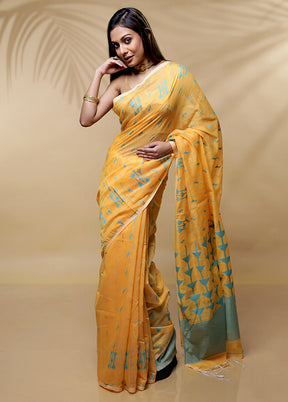 Orange Khadi Cotton Saree Without Blouse Piece - Indian Silk House Agencies