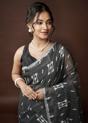 Grey Khadi Cotton Saree With Blouse Piece - Indian Silk House Agencies