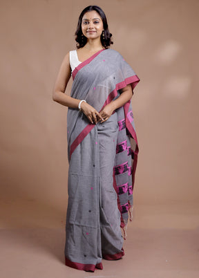 Grey Khadi Cotton Saree With Blouse Piece - Indian Silk House Agencies