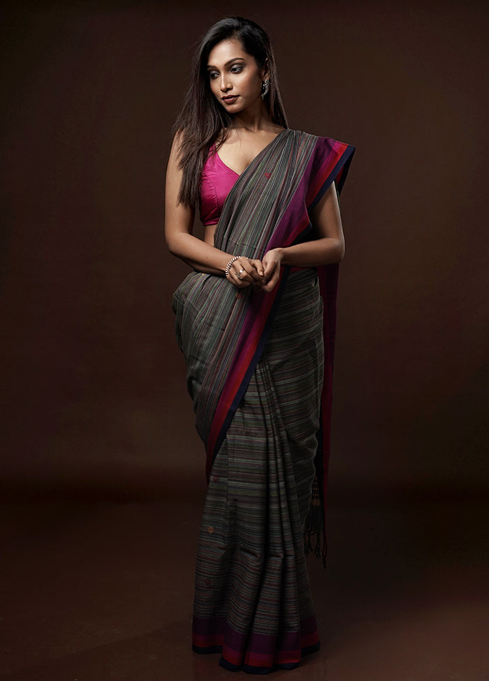 Grey Khadi Cotton Saree With Blouse Piece - Indian Silk House Agencies