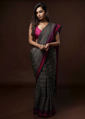 Grey Khadi Cotton Saree With Blouse Piece - Indian Silk House Agencies