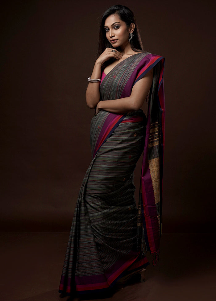 Grey Khadi Cotton Saree With Blouse Piece - Indian Silk House Agencies