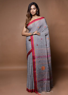 Grey Khadi Cotton Saree With Blouse Piece - Indian Silk House Agencies