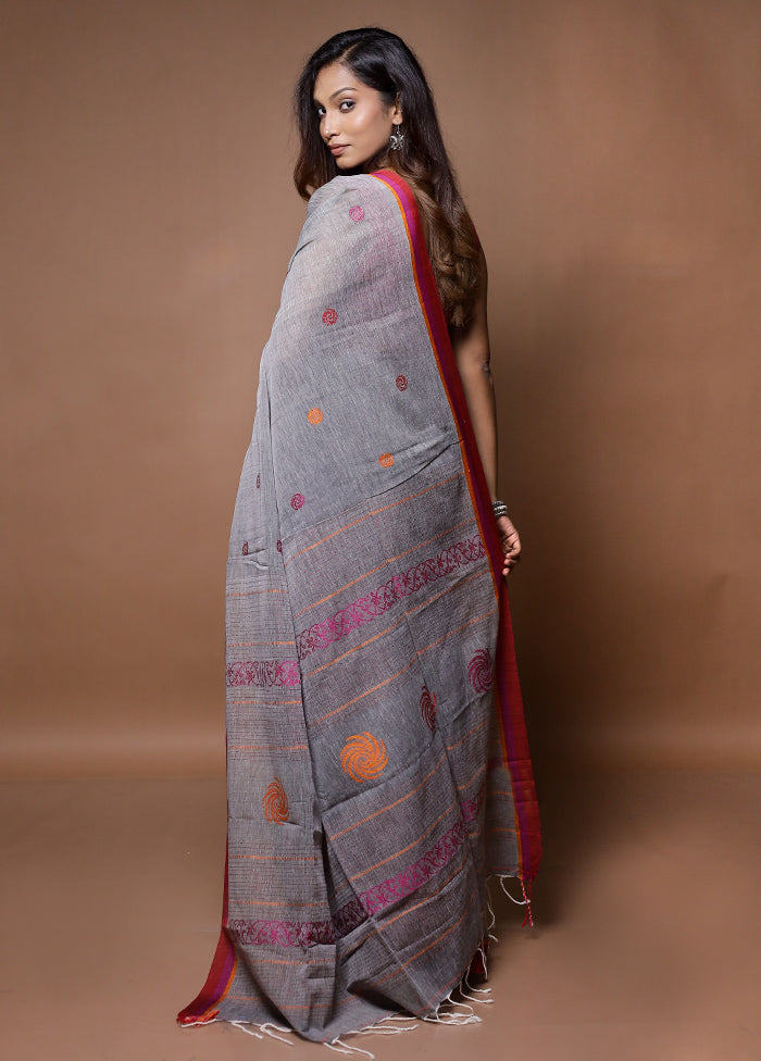 Grey Khadi Cotton Saree With Blouse Piece - Indian Silk House Agencies