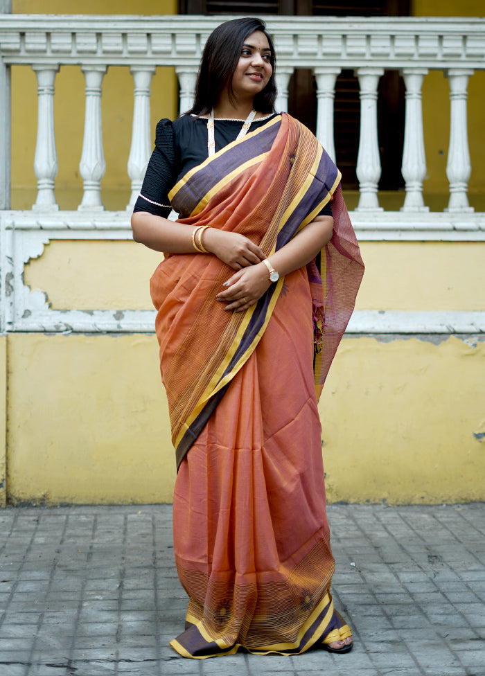 Yellow And Pink Dual Tone Khadi Cotton Saree With Blouse Piece - Indian Silk House Agencies