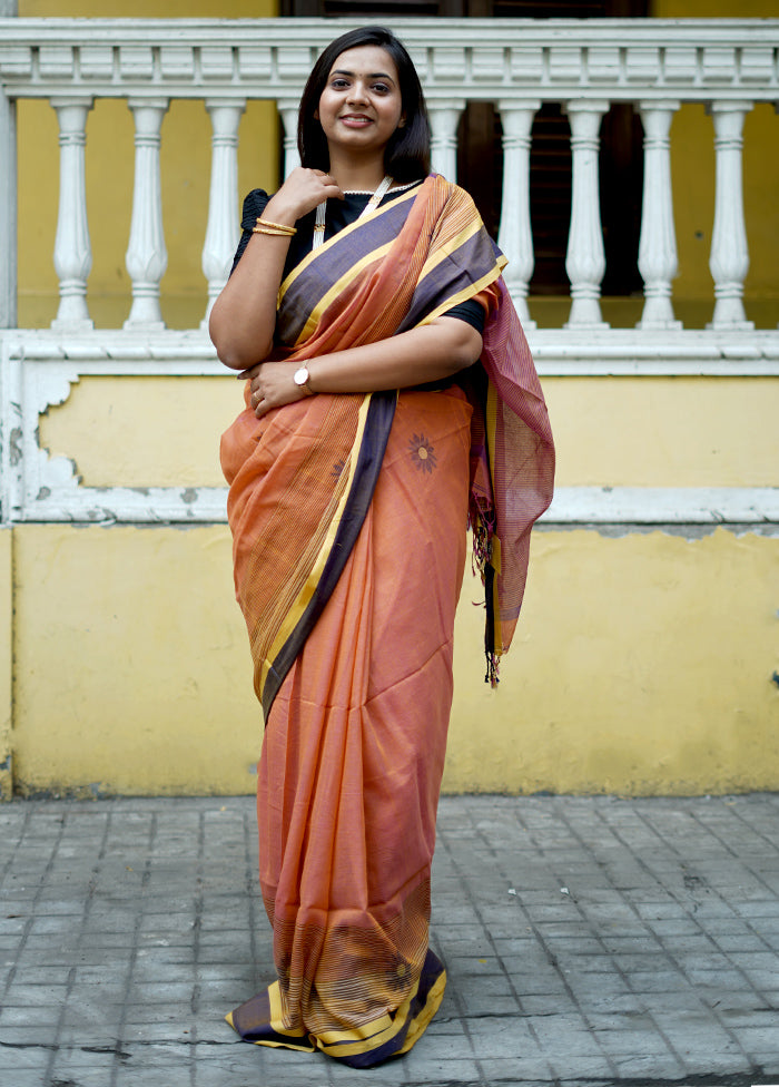 Yellow And Pink Dual Tone Khadi Cotton Saree With Blouse Piece - Indian Silk House Agencies