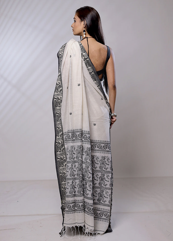 White Khaddi Banarasi Silk Saree With Blouse Piece