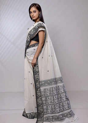 White Khaddi Banarasi Silk Saree With Blouse Piece