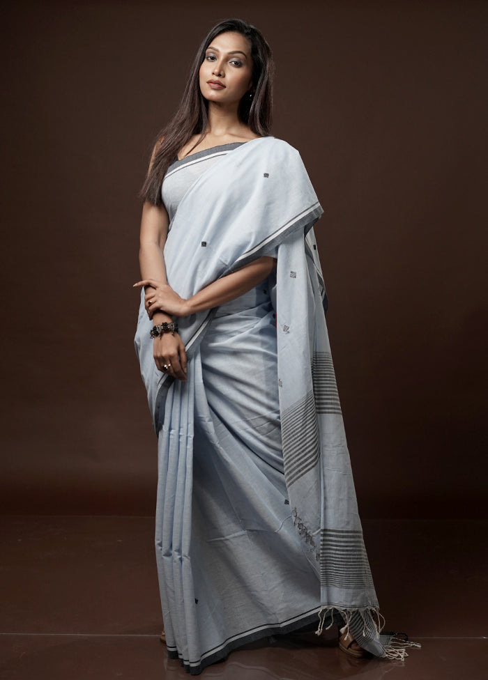 Grey Khadi Cotton Saree With Blouse Piece - Indian Silk House Agencies