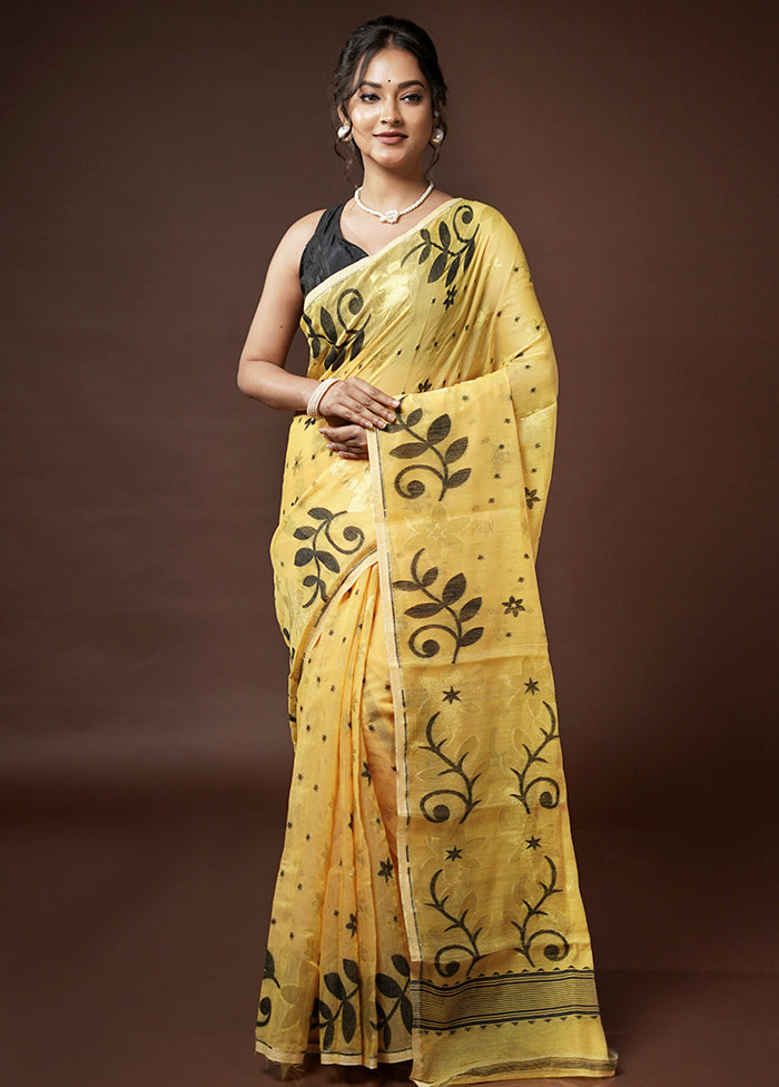 Yellow Tant Jamdani Saree Without Blouse Piece - Indian Silk House Agencies