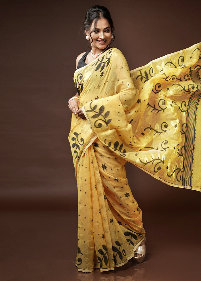 Yellow Tant Jamdani Saree Without Blouse Piece - Indian Silk House Agencies