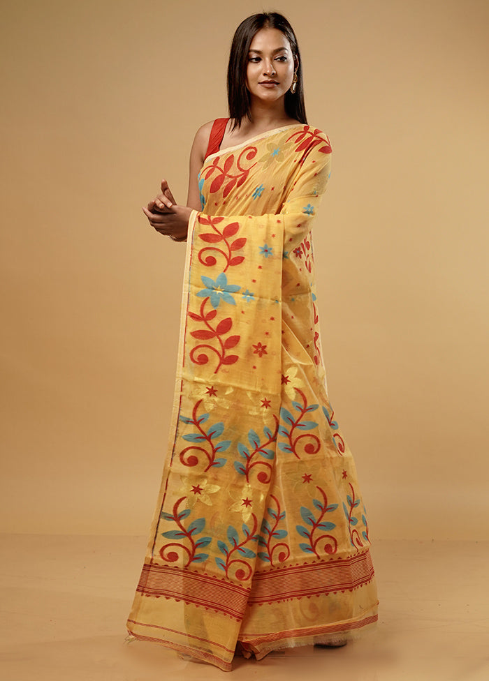 Yellow Tant Jamdani Saree Without Blouse Piece - Indian Silk House Agencies