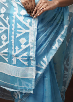 Blue Tant Jamdani Saree Without Blouse Piece