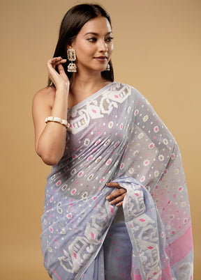 Grey Tant Jamdani Saree Without Blouse Piece