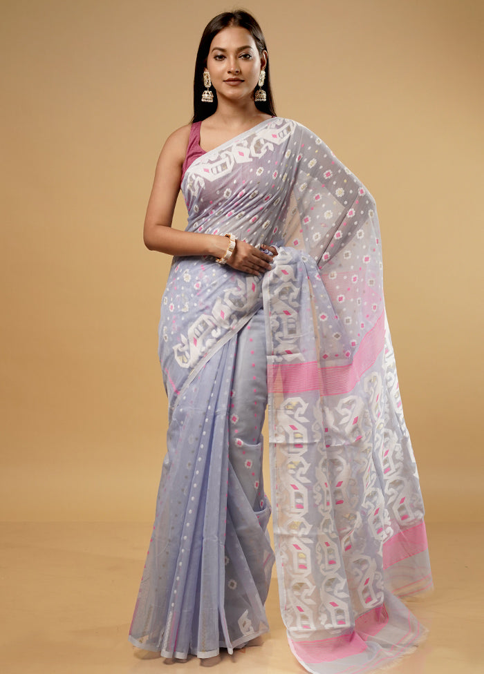 Grey Tant Jamdani Saree Without Blouse Piece