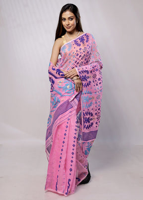 Pink Tant Jamdani Saree Without Blouse Piece - Indian Silk House Agencies