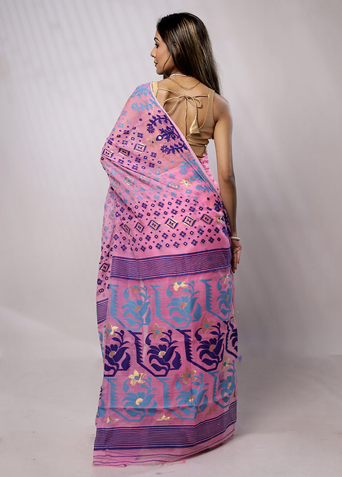 Pink Tant Jamdani Saree Without Blouse Piece - Indian Silk House Agencies