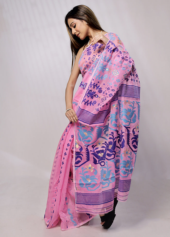 Pink Tant Jamdani Saree Without Blouse Piece - Indian Silk House Agencies