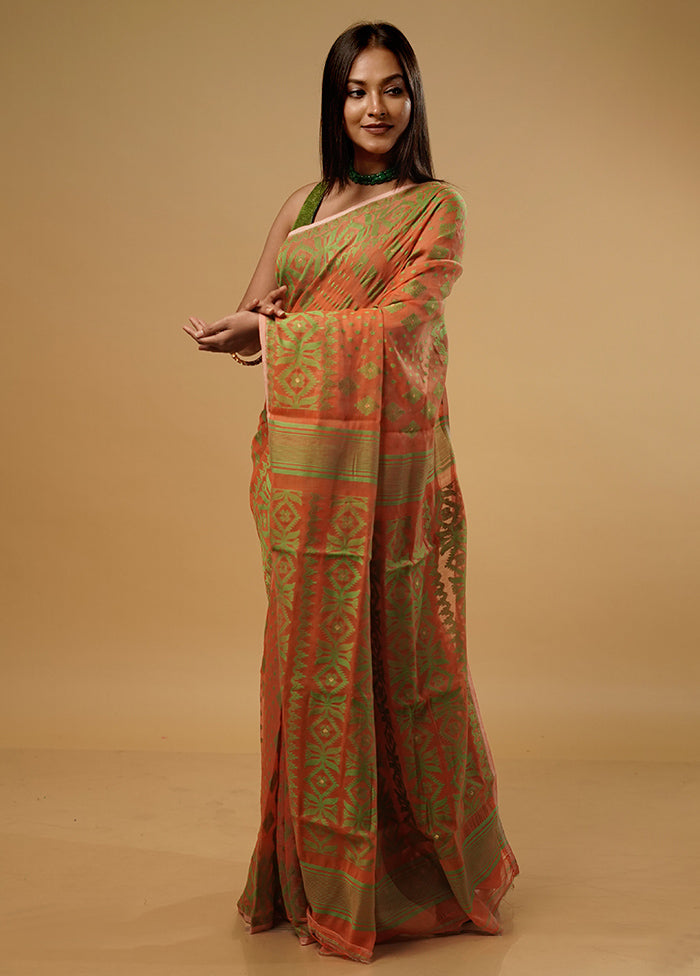 Orange Tant Jamdani Saree Without Blouse Piece - Indian Silk House Agencies