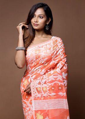 Orange Tant Jamdani Saree Without Blouse Piece - Indian Silk House Agencies