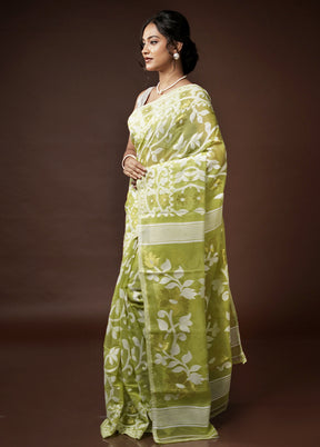 Green Tant Jamdani Saree Without Blouse Piece