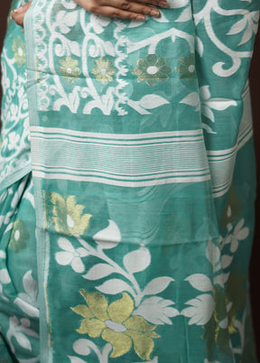 Green Tant Jamdani Saree Without Blouse Piece - Indian Silk House Agencies