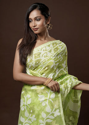 Green Tant Jamdani Saree Without Blouse Piece - Indian Silk House Agencies