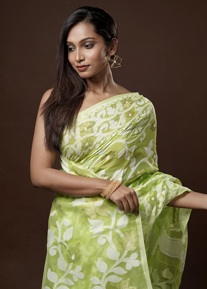 Green Tant Jamdani Saree Without Blouse Piece